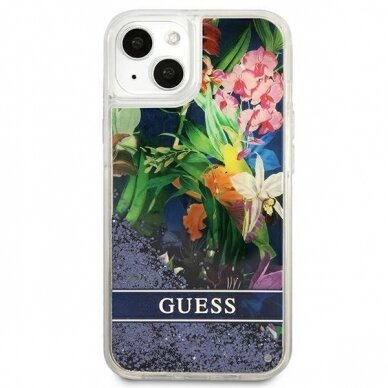 Dėklas Guess Flower Liquid Glitter GUHCP13SLFLSB iPhone 13 mini Mėlynas 3