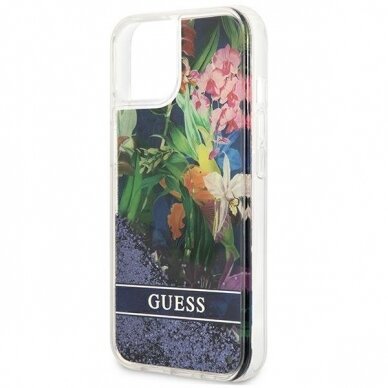 Dėklas Guess Flower Liquid Glitter GUHCP13SLFLSB iPhone 13 mini Mėlynas 5