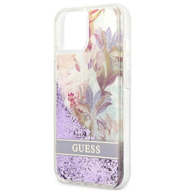 Dėklas Guess Flower Liquid Glitter GUHCP13SLFLSU iPhone 13 mini Violetinis 5