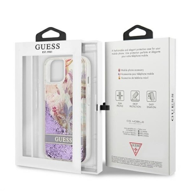 Dėklas Guess Flower Liquid Glitter GUHCP13SLFLSU iPhone 13 mini Violetinis 7