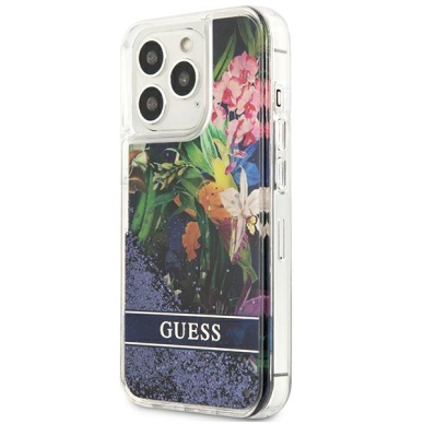 Dėklas Guess Flower Liquid Glitter GUHCP13XLFLSB iPhone 13 Pro Max Mėlynas 1