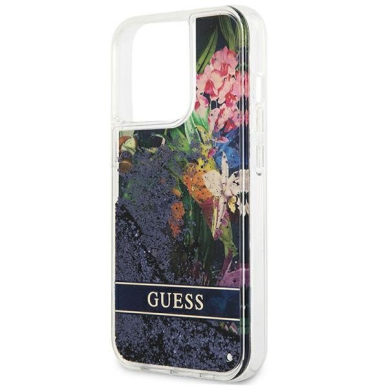 Dėklas Guess Flower Liquid Glitter GUHCP13XLFLSB iPhone 13 Pro Max Mėlynas 5