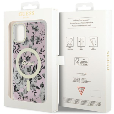 Dėklas Guess Flower MagSafe GUHMN61HCFWSP iPhone 11 / Xr Rožinis 7