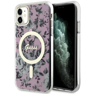 Dėklas Guess Flower MagSafe GUHMN61HCFWSP iPhone 11 / Xr Rožinis