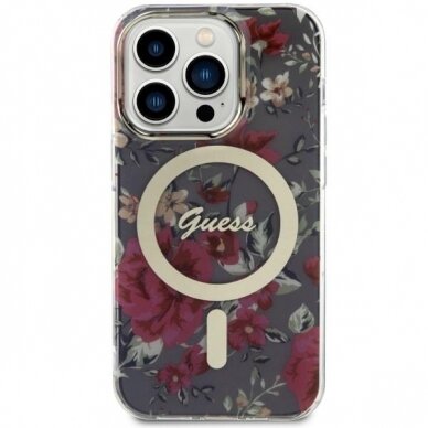 Dėklas Guess Flower MagSafe GUHMP14LHCFWSA iPhone 14 Pro Žalias 2