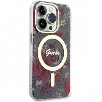 Dėklas Guess Flower MagSafe GUHMP14LHCFWSA iPhone 14 Pro Žalias 3