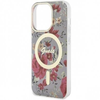 Dėklas Guess Flower MagSafe GUHMP14LHCFWSA iPhone 14 Pro Žalias 5