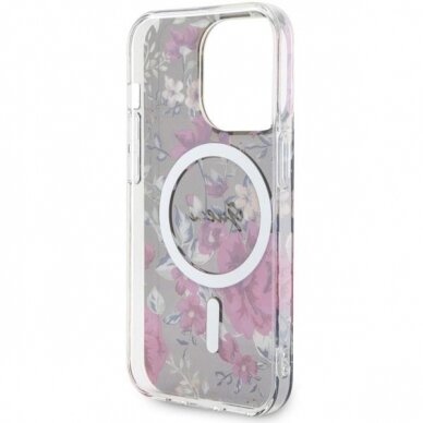 Dėklas Guess Flower MagSafe GUHMP14LHCFWSA iPhone 14 Pro Žalias 6