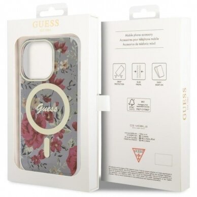 Dėklas Guess Flower MagSafe GUHMP14LHCFWSA iPhone 14 Pro Žalias 7