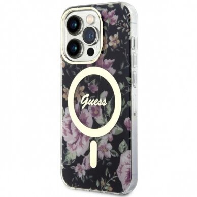 Dėklas Guess Flower MagSafe GUHMP14LHCFWSK iPhone 14 Pro Juodas 1