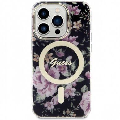 Dėklas Guess Flower MagSafe GUHMP14LHCFWSK iPhone 14 Pro Juodas 2