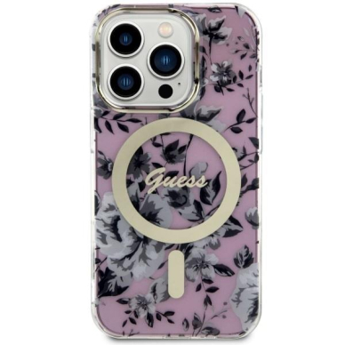 Dėklas Guess Flower MagSafe GUHMP14LHCFWSP iPhone 14 Pro Rožinis 2