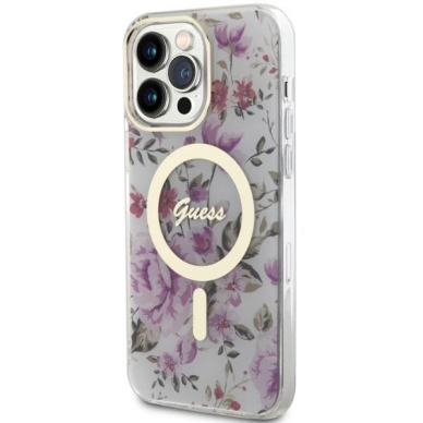 Dėklas Guess Flower MagSafe GUHMP14LHCFWST iPhone 14 Pro Permatomas 1