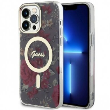 Dėklas Guess Flower MagSafe GUHMP14XHCFWSA iPhone 14 Pro Max Žalias