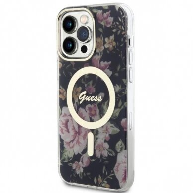 Dėklas Guess Flower MagSafe GUHMP14XHCFWSK iPhone 14 Pro Max Juodas 1