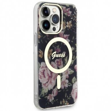 Dėklas Guess Flower MagSafe GUHMP14XHCFWSK iPhone 14 Pro Max Juodas 3