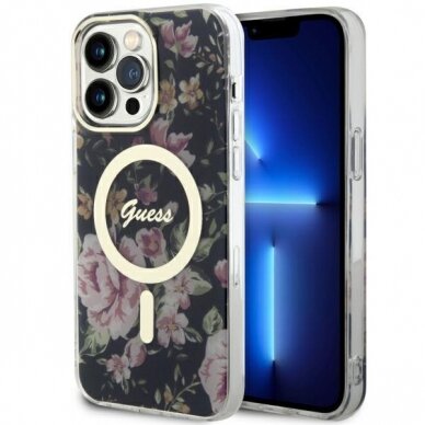 Dėklas Guess Flower MagSafe GUHMP14XHCFWSK iPhone 14 Pro Max Juodas