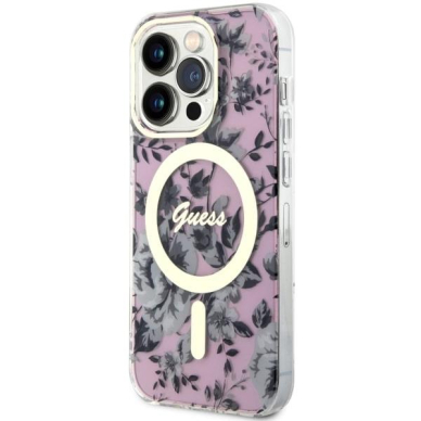 Dėklas Guess Flower MagSafe GUHMP14XHCFWSP iPhone 14 Pro Max Rožinis 1