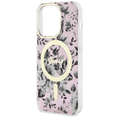 Dėklas Guess Flower MagSafe GUHMP14XHCFWSP iPhone 14 Pro Max Rožinis 5