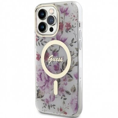 Dėklas Guess Flower MagSafe GUHMP14XHCFWST iPhone 14 Pro Max Permatomas 1