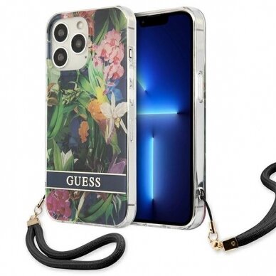 Dėklas Guess Flower Strap GUHCP13LHFLSB iPhone 13 Pro