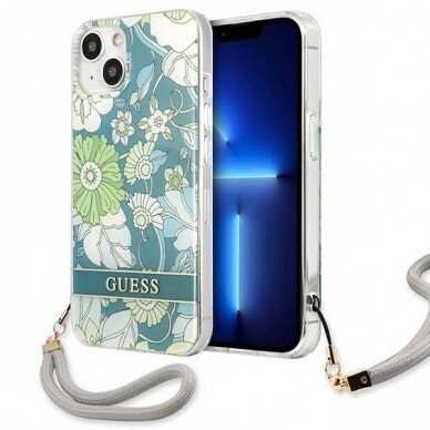 Dėklas Guess Flower Strap GUHCP13SHFLSN iPhone 13 mini Žalias