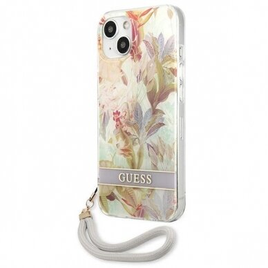 Dėklas Guess Flower Strap GUHCP13SHFLSU iPhone 13 mini Purpurinis 1