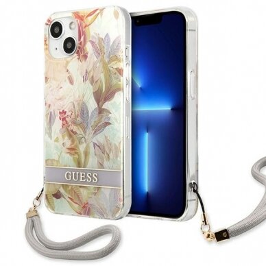 Dėklas Guess Flower Strap GUHCP13SHFLSU iPhone 13 mini Purpurinis