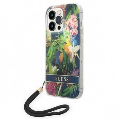 Dėklas Guess Flower Strap GUOHCP14XHFLSB iPhone 14 Pro Max