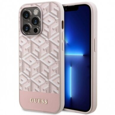 Dėklas Guess GCube Stripes MagSafe GUHMP14LHGCFSEP iPhone 14 Pro Rožinis