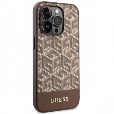 Dėklas Guess GCube Stripes MagSafe GUHMP14LHGCFSEW iPhone 14 Pro Rudas 3