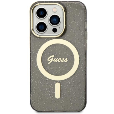 Dėklas Guess Glitter Gold MagSafe GUHMP14LHCMCGK iPhone 14 Pro Juodas 2