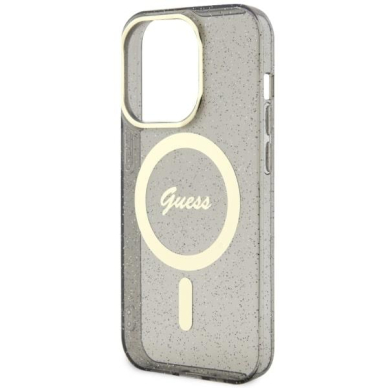 Dėklas Guess Glitter Gold MagSafe GUHMP14LHCMCGK iPhone 14 Pro Juodas 5