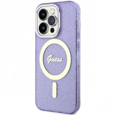 Dėklas Guess Glitter Gold MagSafe GUHMP14LHCMCGU iPhone 14 Pro Purpurinis 1