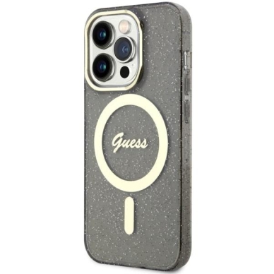 Dėklas Guess Glitter Gold MagSafe GUHMP14XHCMCGK iPhone 14 Pro Max Juodas 1