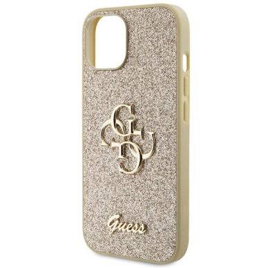 Dėklas Guess Glitter Script Big 4G   iPhone 15 - Auksinis 5