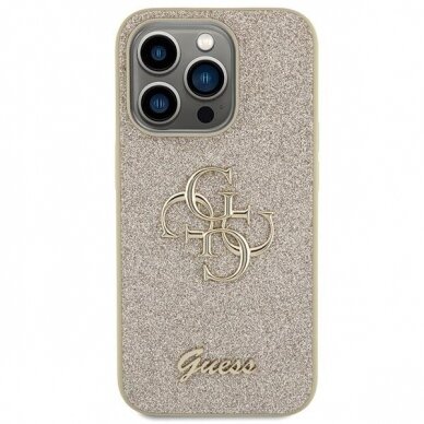 Dėklas Guess Glitter Script Big 4G   iPhone 15 Pro - Auksinis 2