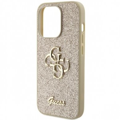 Dėklas Guess Glitter Script Big 4G   iPhone 15 Pro - Auksinis 5