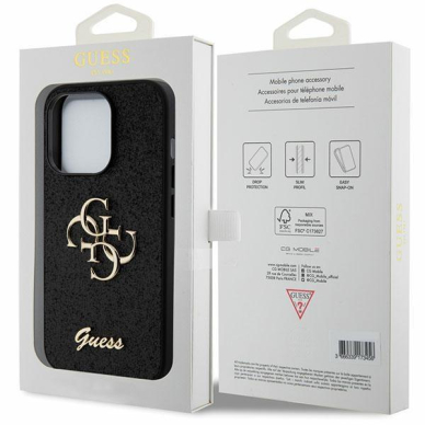 Dėklas Guess Glitter Script Big 4G   iPhone 15 Pro - Juodas 7