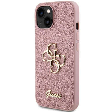 Dėklas Guess Glitter Script Big 4G   iPhone 15 - Rožinis 1