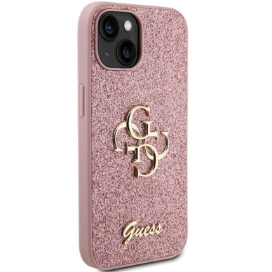 Dėklas Guess Glitter Script Big 4G   iPhone 15 - Rožinis 3