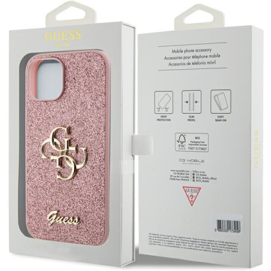 Dėklas Guess Glitter Script Big 4G   iPhone 15 - Rožinis 7