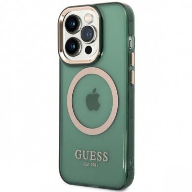 Dėklas Guess Gold Outline Translucent MagSafe GUHMP14LHTCMA iPhone 14 Pro Žalias 1