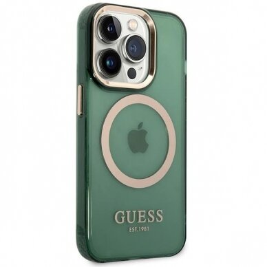 Dėklas Guess Gold Outline Translucent MagSafe GUHMP14LHTCMA iPhone 14 Pro Žalias 3