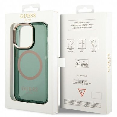 Dėklas Guess Gold Outline Translucent MagSafe GUHMP14LHTCMA iPhone 14 Pro Žalias 7