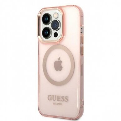 Dėklas Guess Gold Outline Translucent MagSafe GUHMP14LHTCMP iPhone 14 Pro Rožinis 1