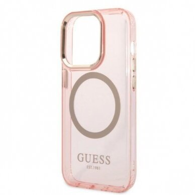 Dėklas Guess Gold Outline Translucent MagSafe GUHMP14LHTCMP iPhone 14 Pro Rožinis 5