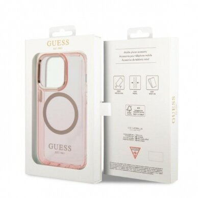 Dėklas Guess Gold Outline Translucent MagSafe GUHMP14LHTCMP iPhone 14 Pro Rožinis 7