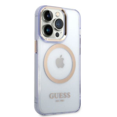 Dėklas Guess Gold Outline Translucent MagSafe GUHMP14LHTCMU iPhone 14 Pro Purpurinis 3