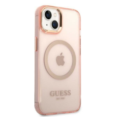 Dėklas Guess Gold Outline Translucent MagSafe GUHMP14MHTCMP iPhone 14 Plus Rožinis 3